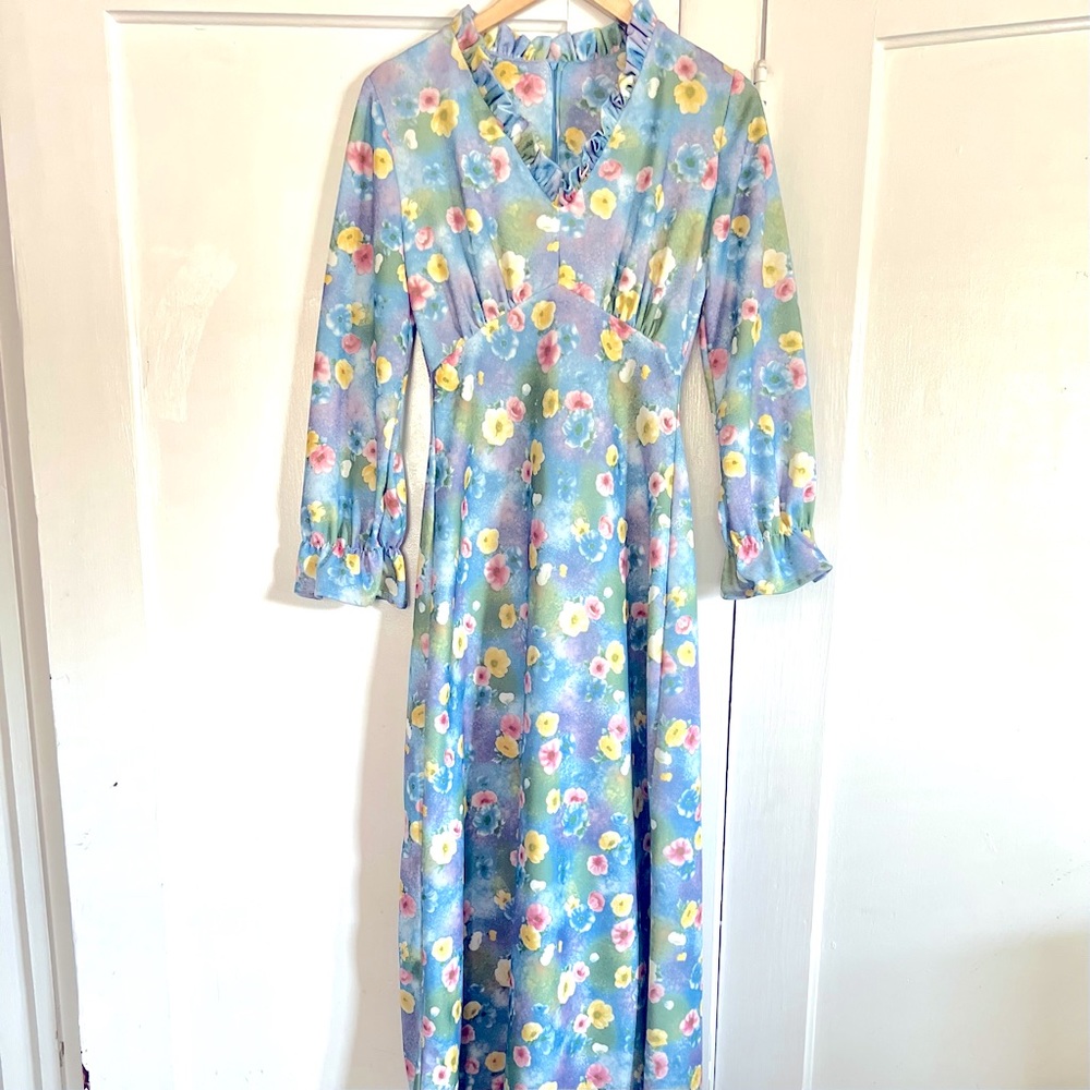 Vintage 1960’s  Homemade blue Floral print   dress